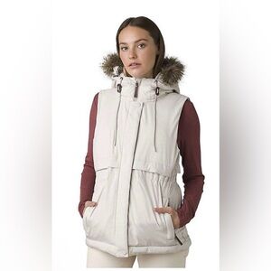 PrAna Banajaara Cream Hooded Vest with Faux Fur Trim